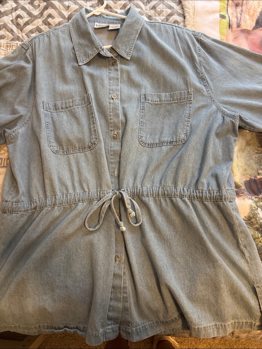 Light Wash Denim Drawstring Jacket - Picture 2 of 7